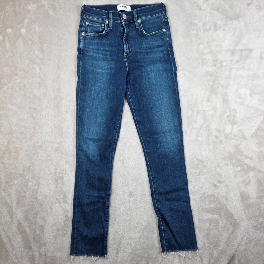 Agolde Sophie‎ High Rise Skinny Jeans Womens 25 Dark Wash Raw Hem Stretch Denim